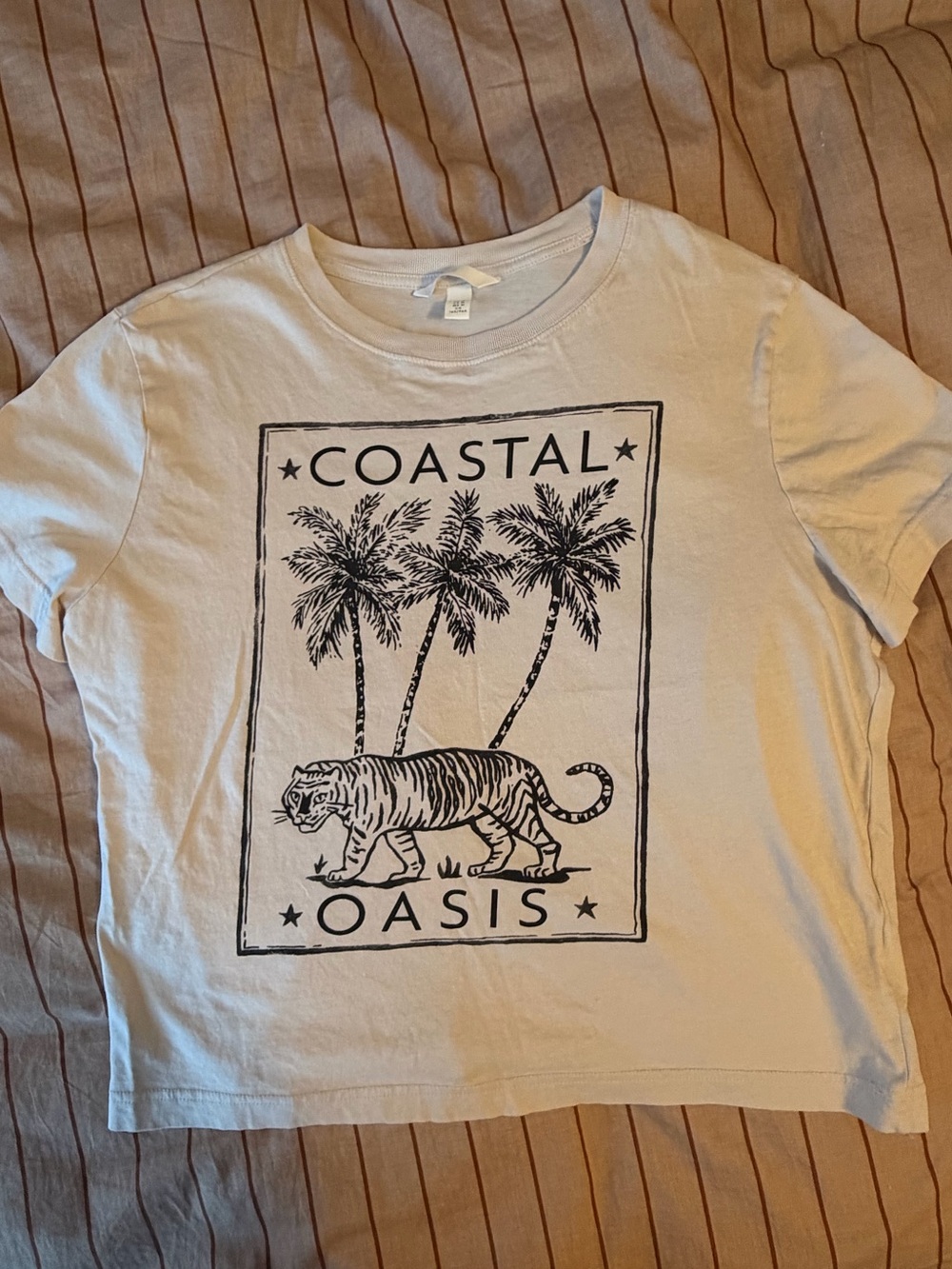 H&M White Graphic Palm Tee with Black Print